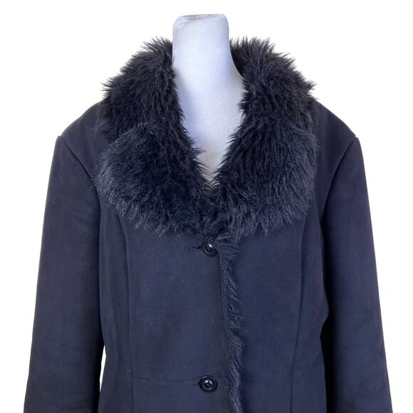 Jones NY Sz XL Vintage Y2K Penny Lane Style Faux Fur/Suede Winter Coat Black - Picture 6 of 16